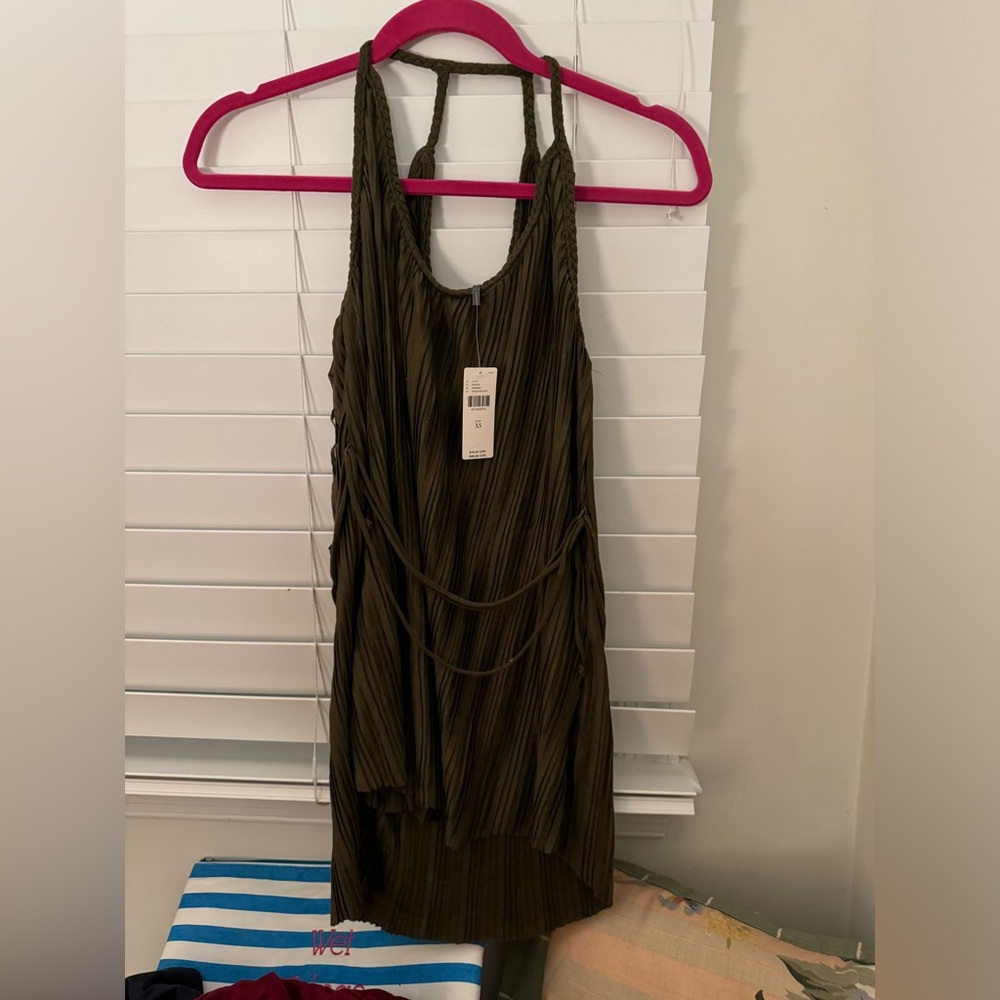 NWT Anthropologie Halter Top Braided Strappy Tank Moss Green With Belt